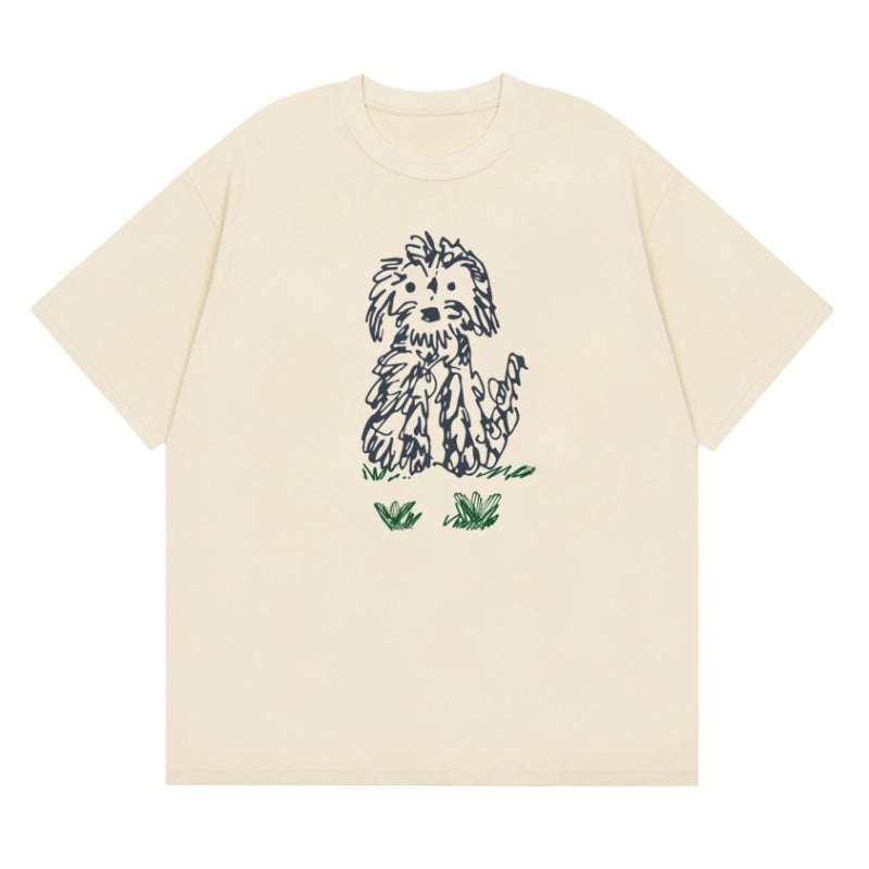 Beige Puppy Graphic T-Shirt