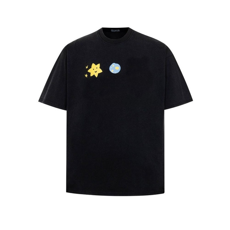 Casual Loose Black Cotton T-Shirt