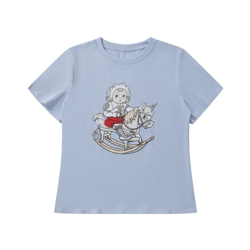 Blue T-Shirt with Vintage Cartoon Print