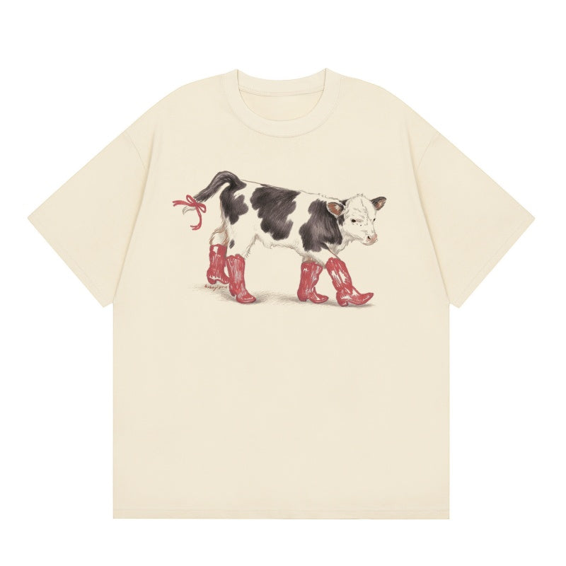 Graffiti-Style Cow Pattern T-Shirt